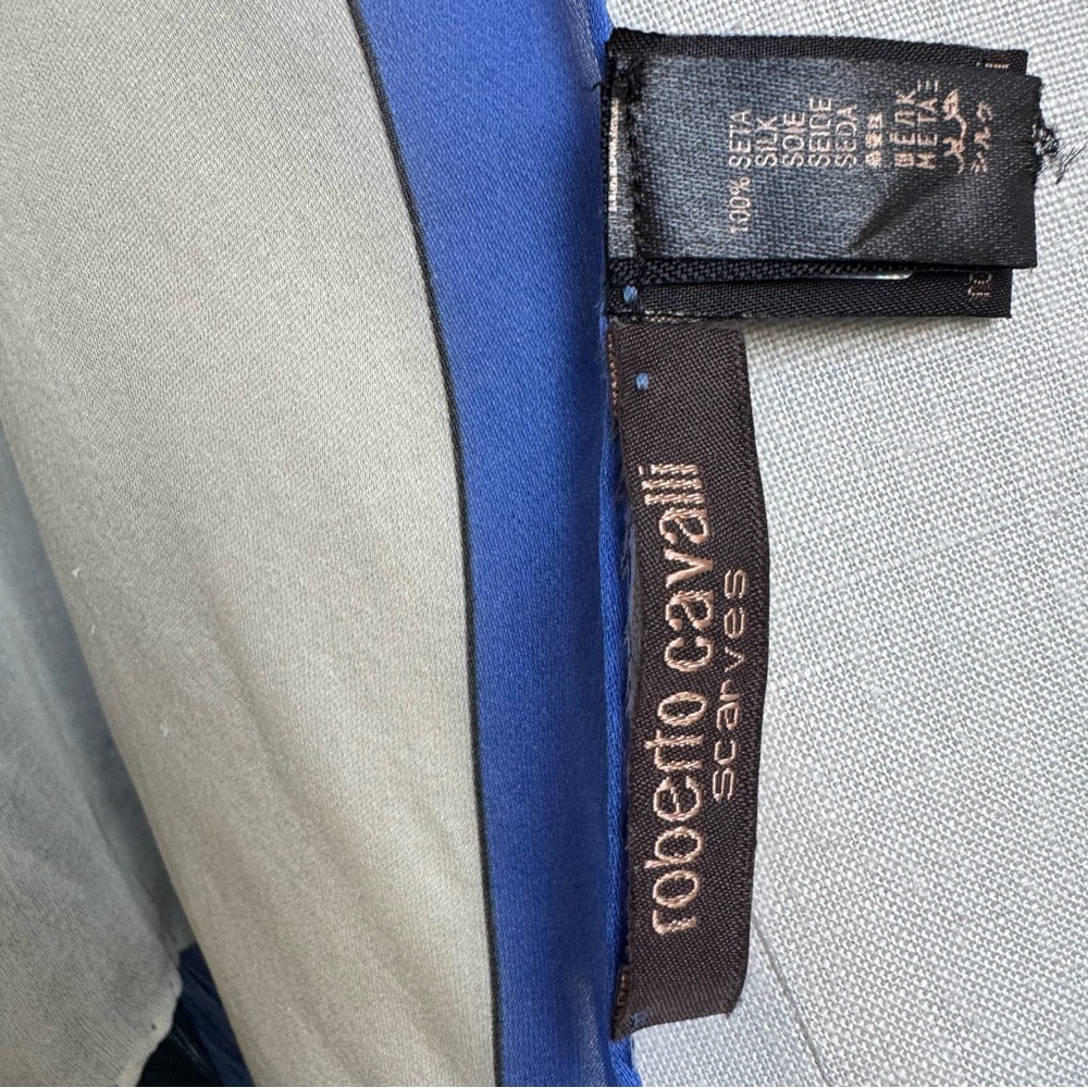 Roberto Cavalli bright blue silk Scarf - Picture 10 of 13
